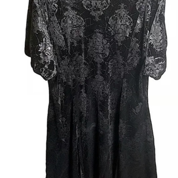 Spooky Skull and Roses Embossed Velvet Tie Front Dress ready for a night out! - Picture 3 of 7